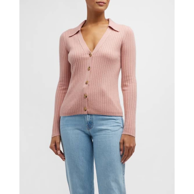 Veronica Beard Lazana Dusty Pink Cashmere Ribbed Button Front Cardigan Sweater